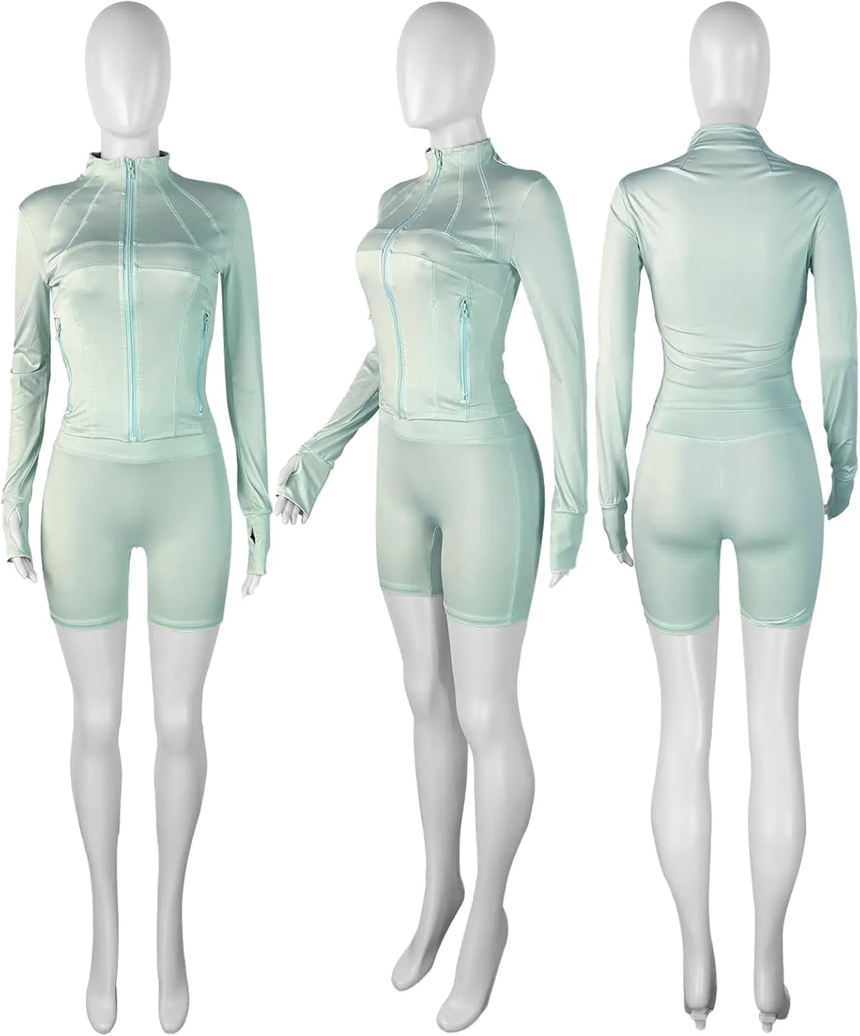 XZLUFNY Two Piece Short Sets for Women Long Sleeve Sport Jacket Bodycon Short Tracksuit Sweatsuit