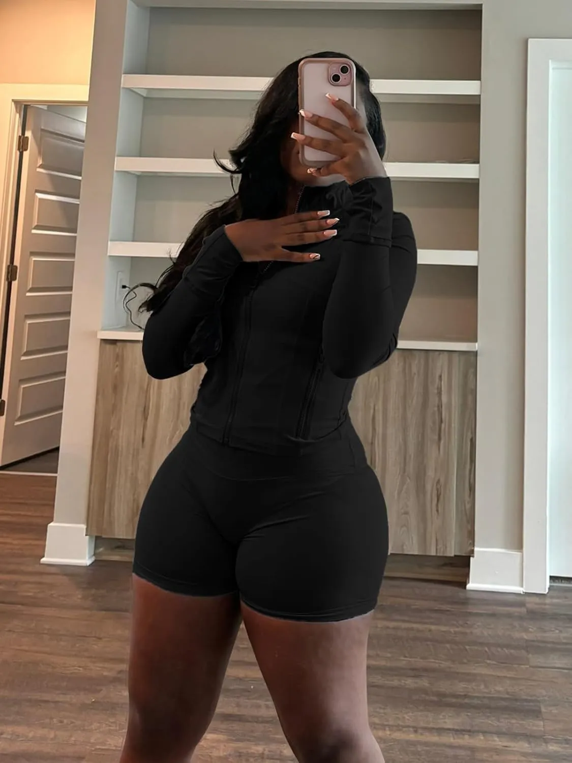 XZLUFNY Two Piece Short Sets for Women Long Sleeve Sport Jacket Bodycon Short Tracksuit Sweatsuit