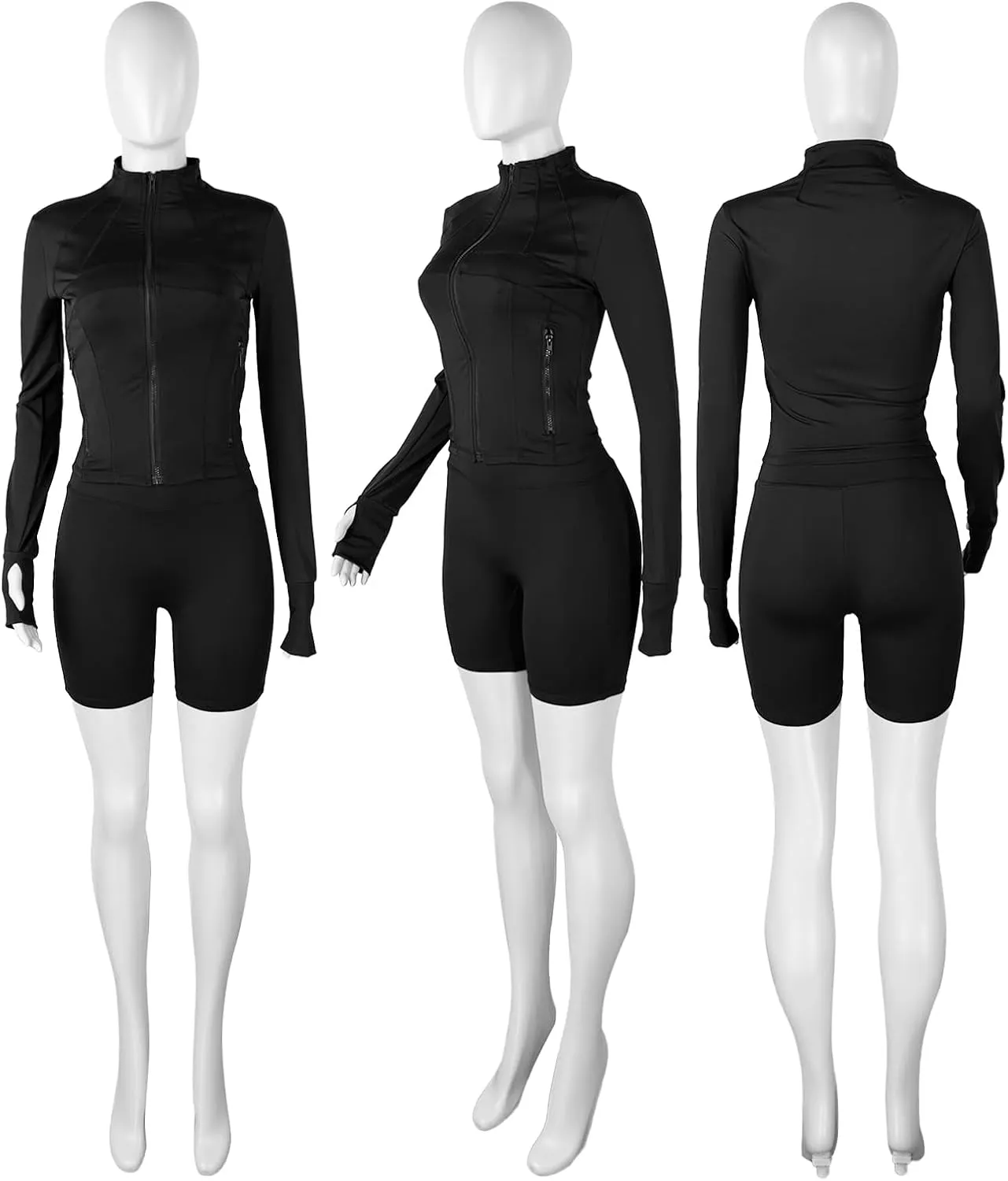 XZLUFNY Two Piece Short Sets for Women Long Sleeve Sport Jacket Bodycon Short Tracksuit Sweatsuit