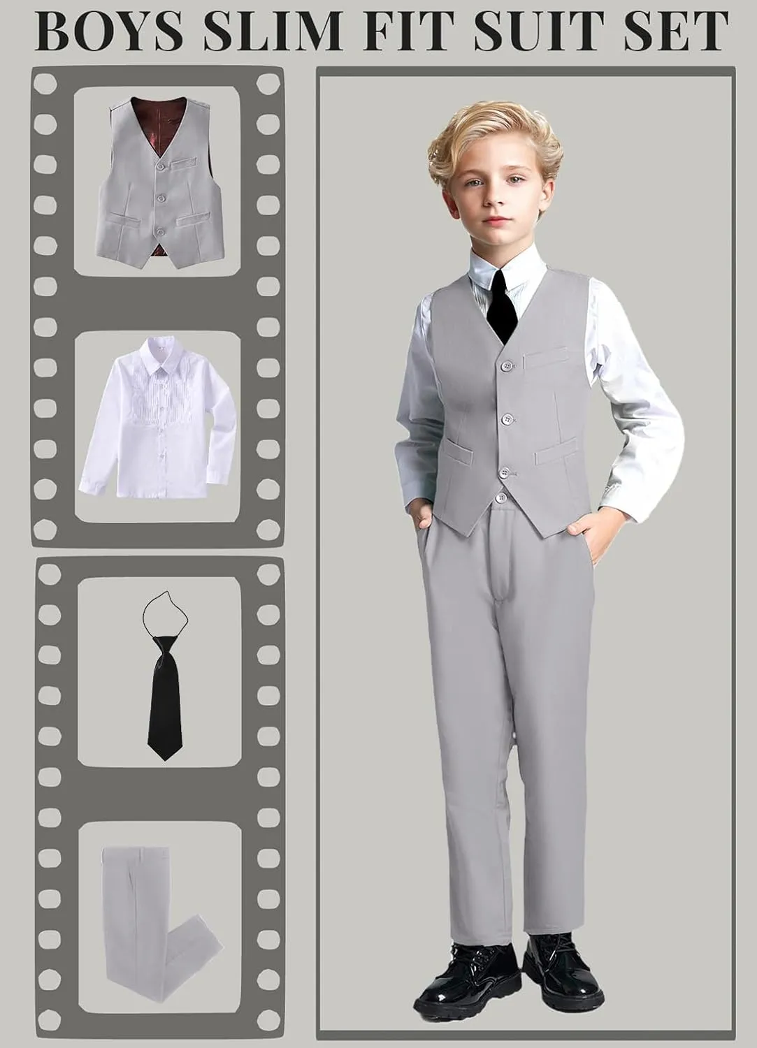 Yanlu Boys Suits Set Vest Pants Dress Shirt and Tie for Toddler Kids Formal Dresswear