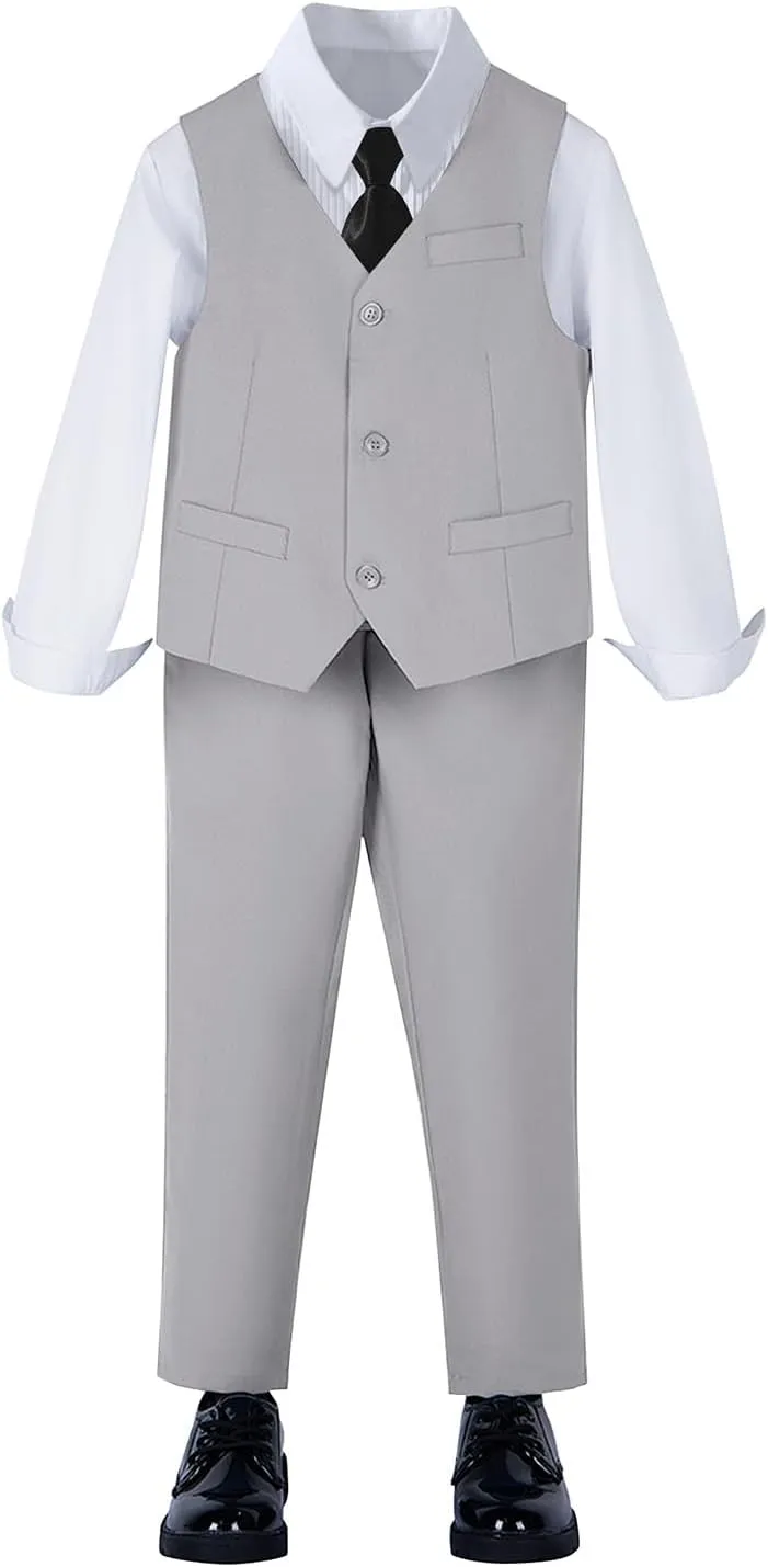 Yanlu Boys Suits Set Vest Pants Dress Shirt and Tie for Toddler Kids Formal Dresswear
