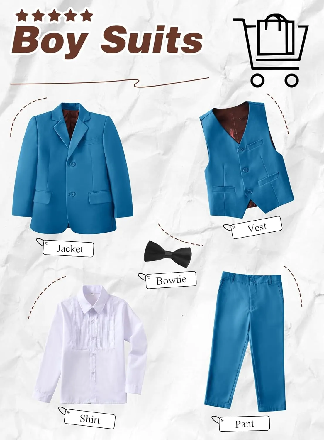 Yanlu Toddler Suits for Boys Formal Suit Ring Bearer Outfit Kids Dress Clothes for Wedding