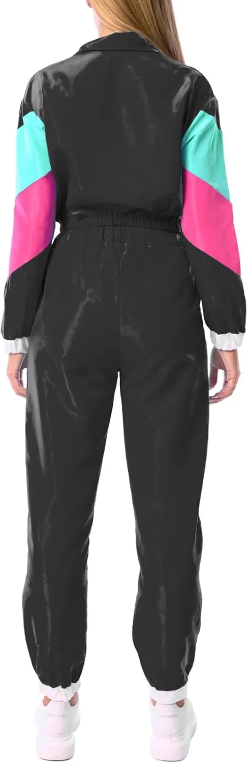 Yisfri Womens Color Block 2 Piece Windbreaker Outfits Long Sleeve Zip Front Crop Top Tracksuit Set