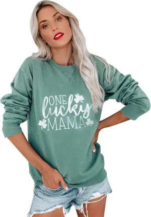 YMING Women's St. Patricks Day Loose Fit Sweatshirt Irish Clover Print Long Sleeve Pullover Shamrock Round Neck Shirt Tops
