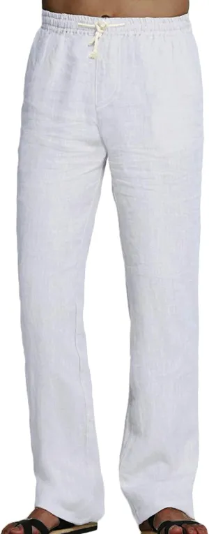 Youhan Men's Fitted Elastic Waistband Cotton Linen Pants with Drawstring