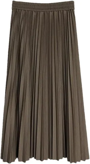 Youllyuu Long Midi Skirt for Women High Waist Pleated Autumn Spring Skirts
