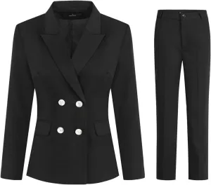 YUNCLOS Women's 2 Piece Double Breasted Suit Set Two Button Blazer and Pants