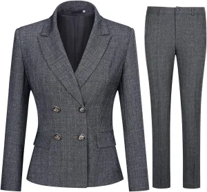 YUNCLOS Women's 2 Piece Double Breasted Suit Set Two Button Blazer and Pants