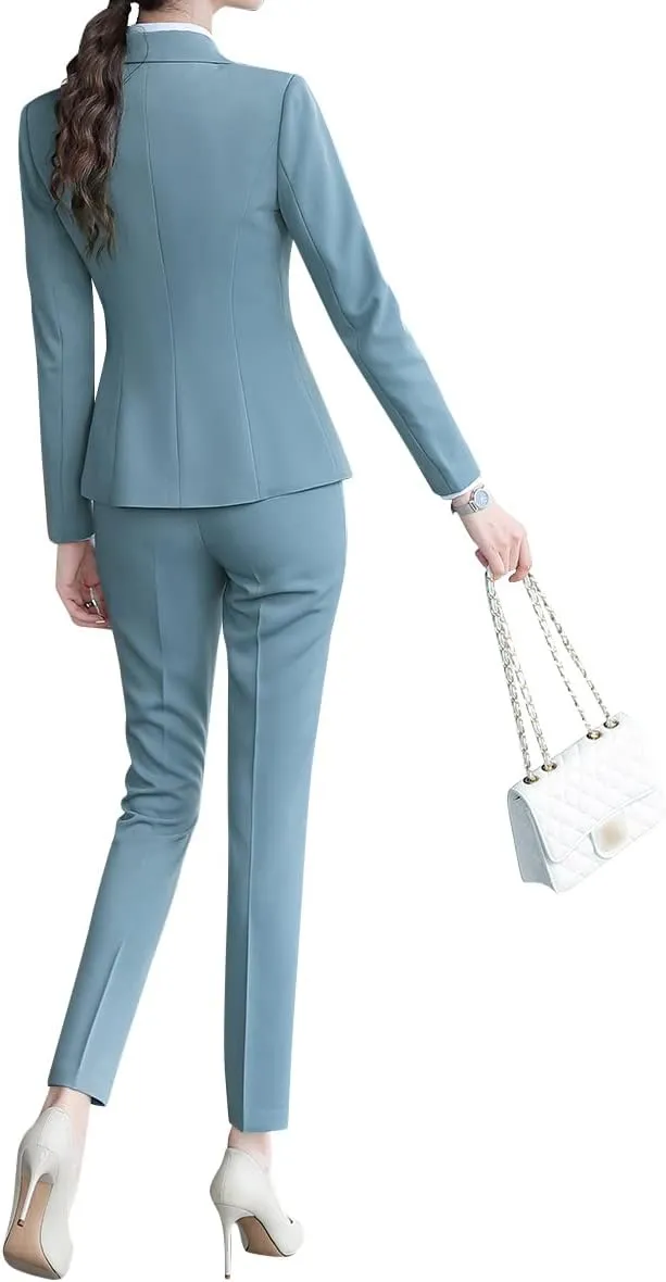 YYNUDA Women's Business Suit Set Lady 2 Piece Blazer and Jacket Two Button Solid Slim Fit for Office Work Pantsuit