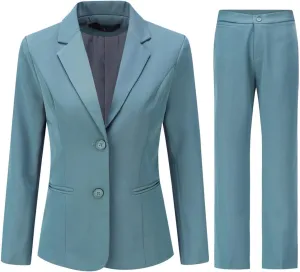 YYNUDA Women's Business Suit Set Lady 2 Piece Blazer and Jacket Two Button Solid Slim Fit for Office Work Pantsuit