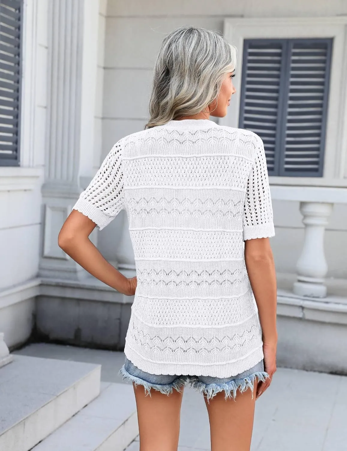 Zeagoo Women's 2025 Summer Short Sleeve Crochet Cardigan V Neck Cropped Lightweight Button up Bolero Shrug Sweater