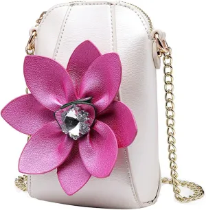ZiMing Genuine Leather Crossbody Bags for Women Phone Bag 3D Floral Satchel Mini Handbags Purses Chain Shoulder Bag Wallet