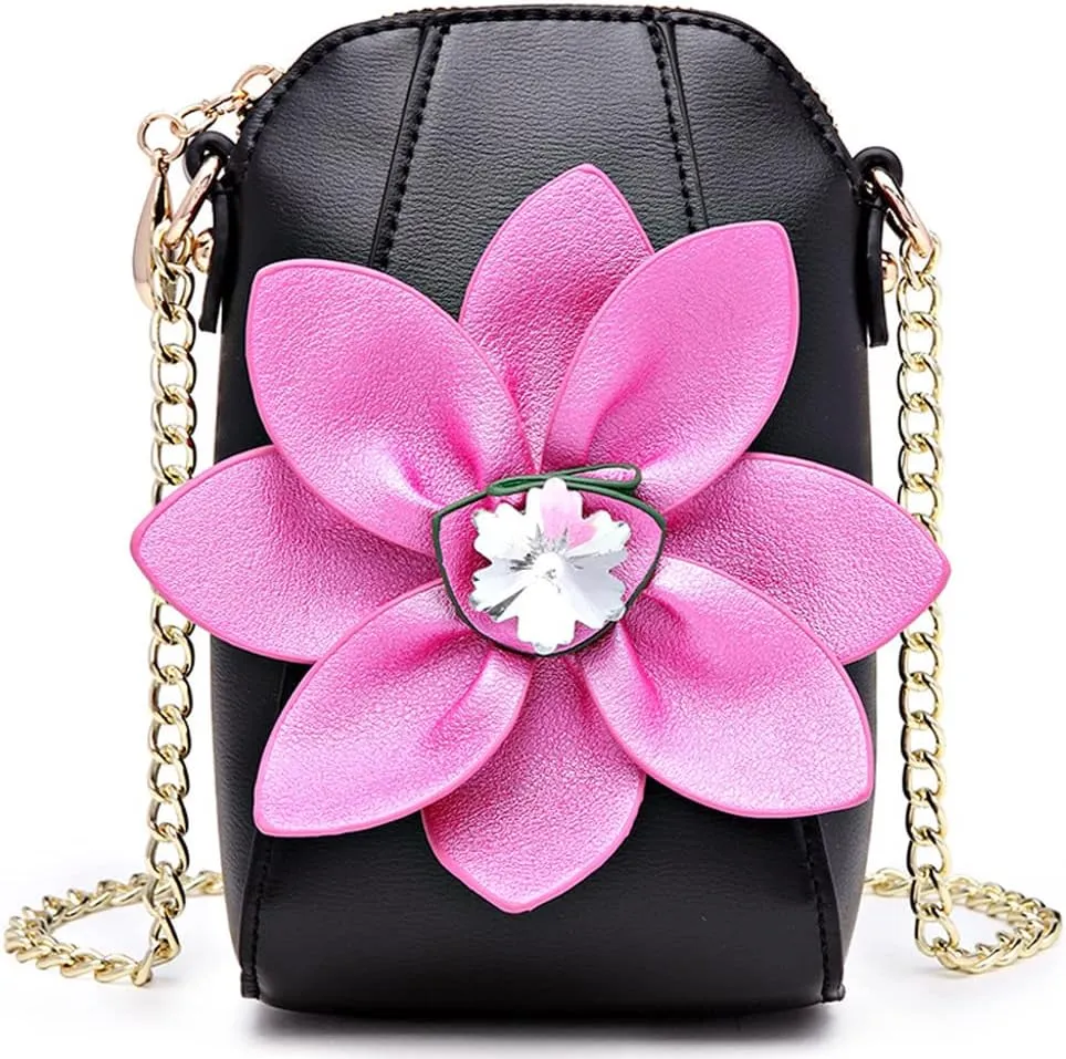 ZiMing Genuine Leather Crossbody Bags for Women Phone Bag 3D Floral Satchel Mini Handbags Purses Chain Shoulder Bag Wallet