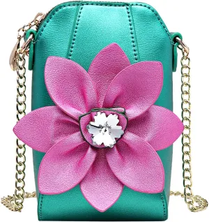 ZiMing Genuine Leather Crossbody Bags for Women Phone Bag 3D Floral Satchel Mini Handbags Purses Chain Shoulder Bag Wallet