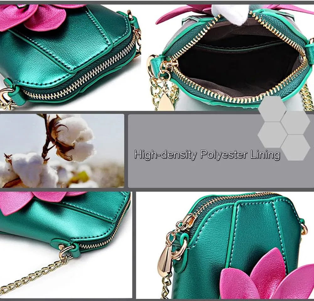 ZiMing Genuine Leather Crossbody Bags for Women Phone Bag 3D Floral Satchel Mini Handbags Purses Chain Shoulder Bag Wallet