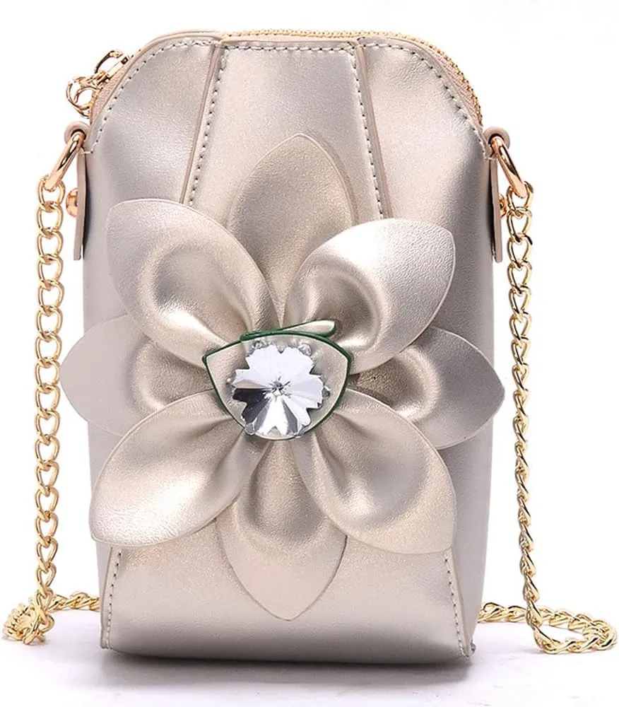 ZiMing Genuine Leather Crossbody Bags for Women Phone Bag 3D Floral Satchel Mini Handbags Purses Chain Shoulder Bag Wallet