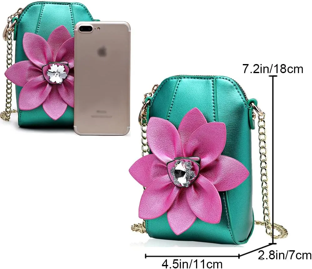 ZiMing Genuine Leather Crossbody Bags for Women Phone Bag 3D Floral Satchel Mini Handbags Purses Chain Shoulder Bag Wallet