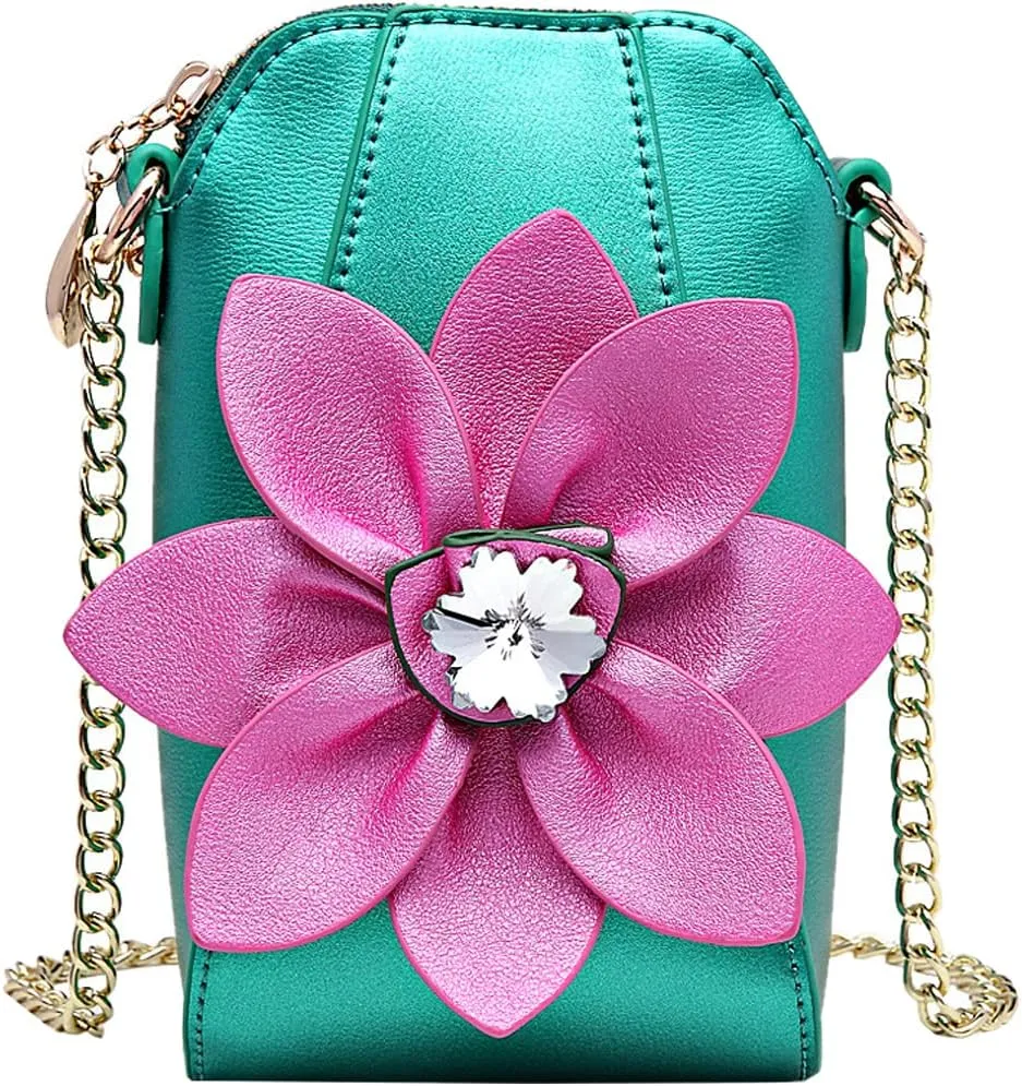 ZiMing Genuine Leather Crossbody Bags for Women Phone Bag 3D Floral Satchel Mini Handbags Purses Chain Shoulder Bag Wallet