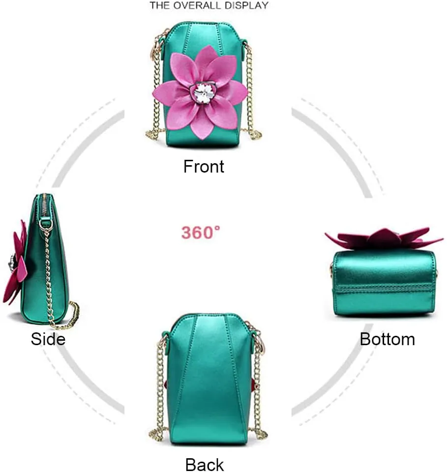 ZiMing Genuine Leather Crossbody Bags for Women Phone Bag 3D Floral Satchel Mini Handbags Purses Chain Shoulder Bag Wallet