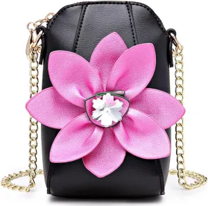 ZiMing Genuine Leather Crossbody Bags for Women Phone Bag 3D Floral Satchel Mini Handbags Purses Chain Shoulder Bag Wallet