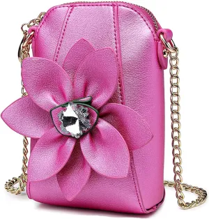 ZiMing Genuine Leather Crossbody Bags for Women Phone Bag 3D Floral Satchel Mini Handbags Purses Chain Shoulder Bag Wallet