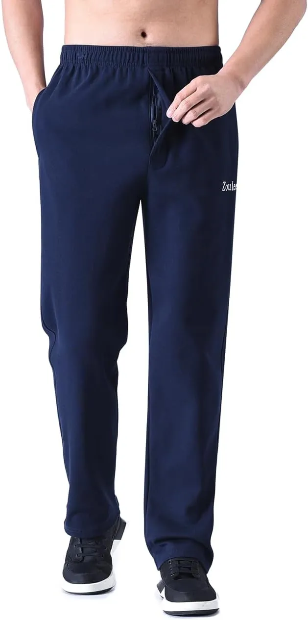 Zoulee Men's Front Zip Open-Bottom Sports Pants Sweatpants Trousers