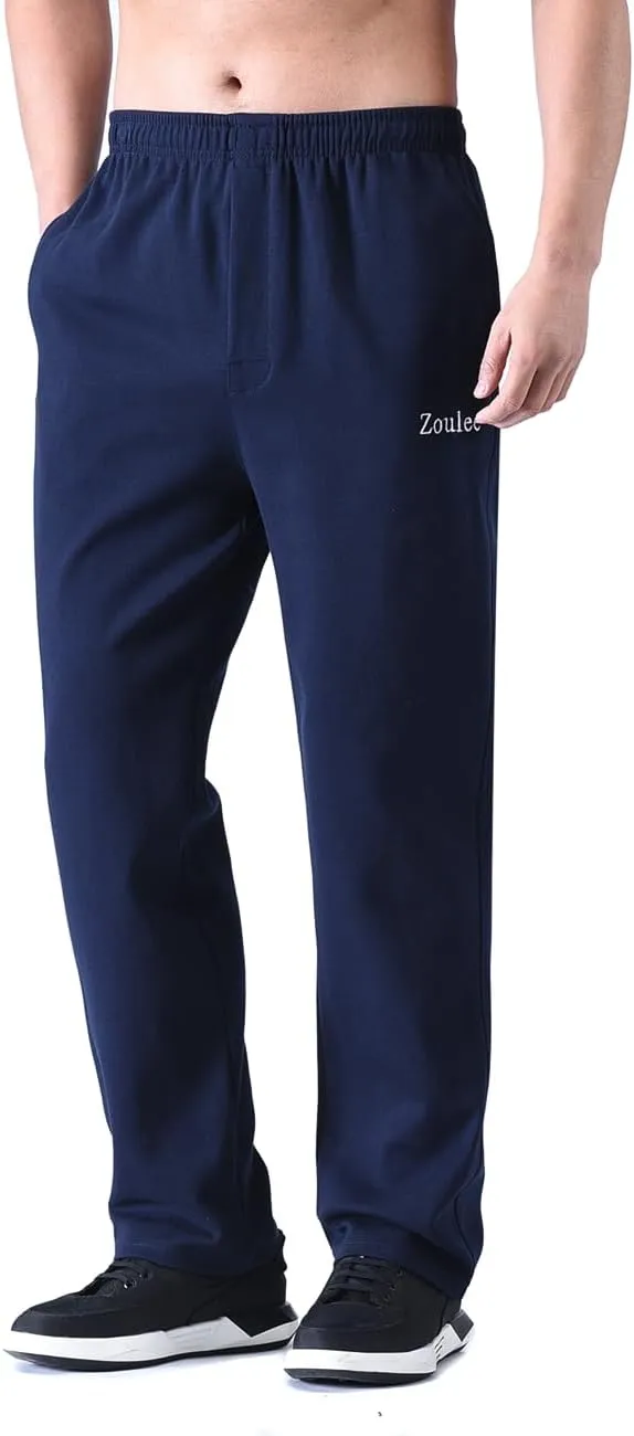 Zoulee Men's Front Zip Open-Bottom Sports Pants Sweatpants Trousers