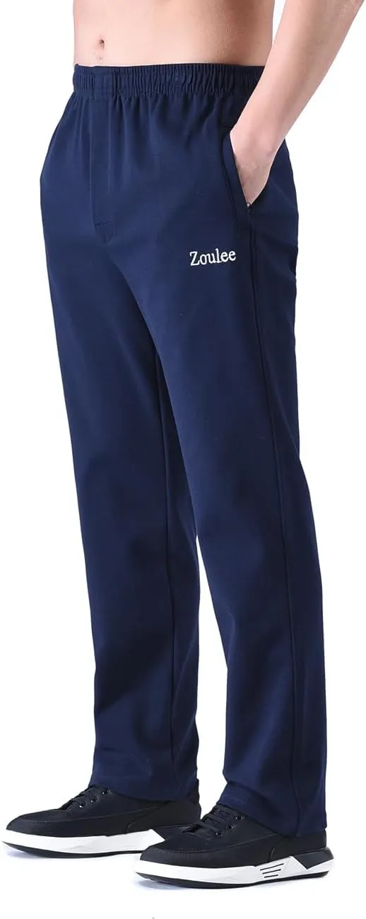 Zoulee Men's Front Zip Open-Bottom Sports Pants Sweatpants Trousers